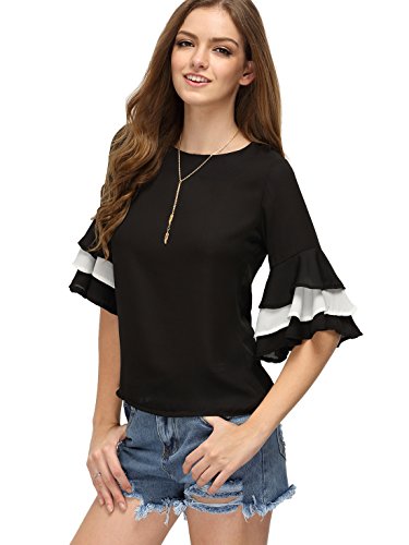 Floerns Women's Ruffle Bell Sleeve Casual Blouse Tops