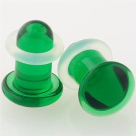 Pair of Glass Single Flared Solid Plugs: 10g Emerald by 
