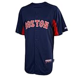 MLB Men's Boston Red Sox Short Sleeve Authentic Button Front Road Cool Base Batting Practice Jersey (Pro Navy/Pro Scarlet, Large)