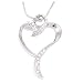 Fancy Silver Tone Elongated Open Heart with Clear Austrian Crystals Charm Pendant Necklace Elegant Trendy Fashion Jewelry