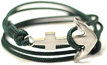 Brushed Silver Stainless Steel North Street Bracelets Anchor on USA Made Cord (Hunter Green)