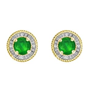 Buy 10k Yellow Gold, May Birthstone, Lab-Created Emerald and Diamond Earrings by Amazon.com Collection