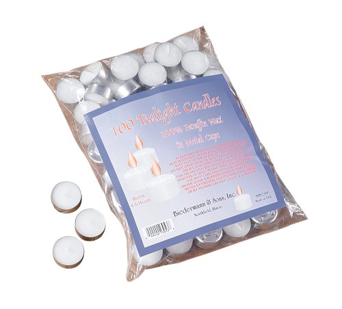 Biedermann & Sons 100 Tealight Candles In Metal Cups, 100% Parrafin Wax