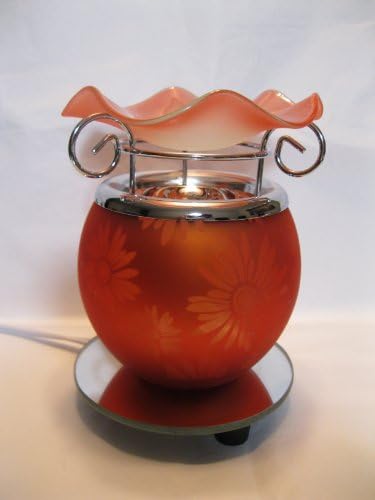 Orange Flowers Design Decorative Glass Electric Fragrance Lamp Aromatherapy Oil Warmer/burner Night Light in Gift Box # Mt-068