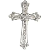 14k White Gold 1 3/8 (36mm) tall Diamond Cross Fleury Pendant, w/ 0.25 Carat Brilliant Cut Diamonds
