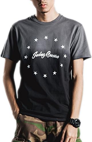 The Ace Men's Stars Contrast Color Gradient Tops Short Sleeve T-Shirt Tee 021T# Black Large