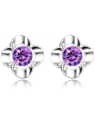 Merdia Lovely 925 Sterling Silver Flower Shape Stud w/ Purple Zircon Earrings