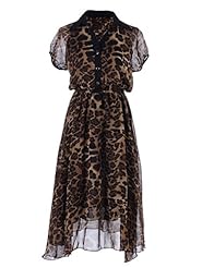 High-Low-Hem Puff Sleeves Short Sleeves Leopard Print  Dress