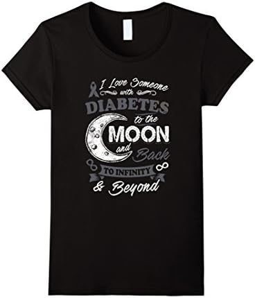 Women's Diabetes Awareness Moon Back Love T Shirt Large Black