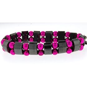 Hematite Bracelet - Tanker with Maroon Round Beads