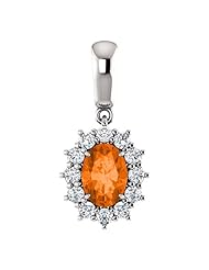 Platinum 7.00x5.00mm Oval Cut Mexican Fire Opal and Diamond Pendant -- LIFETIME WARRANTY