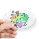 IMAGE OF Sticker Clear (Oval) Amor Peace Symbols and Flowers