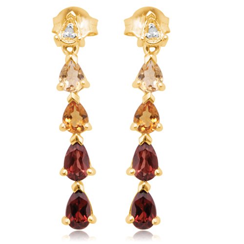 10k Yellow Gold Citrine and Garnet with Diamond-Accent Drop Earrings