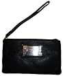 DKNY Soft Leather Wristlet with Logo Plaque Black