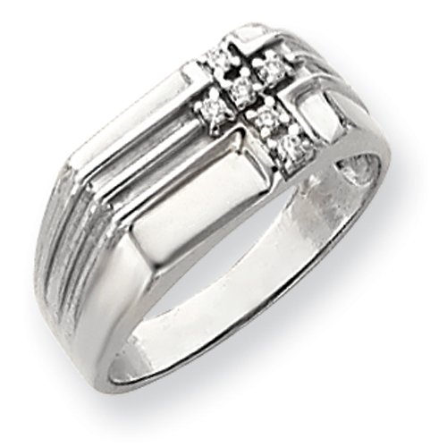 14k White Gold Mens Cross Ring