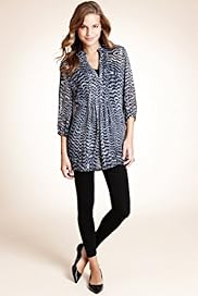 Open Neck Collar Metallic Feather Print Tunic