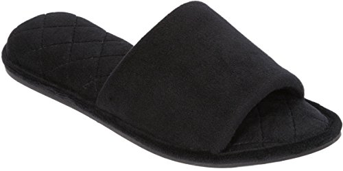 Dearfoams Womens Velour Open-Toe Scuff Slippers Medium Black
