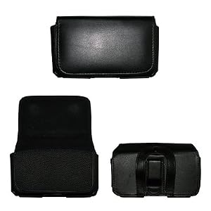 Executive Black Horizontal Leather Side Case Pouch with Belt Clip and Belt Loops for HTC Evo 4G [Accessory Export Brand Packaging]