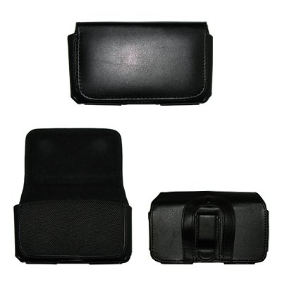 Executive Black Horizontal Leather Side Case Pouch with Belt Clip and Belt Loops for HTC Evo 4G [Accessory Export Brand Packaging]