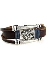 Sun Medallion Blue Accent Leather Zen Bracelet in Gift Box