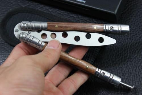 Practice BALISONG Wood Steel Handle METAL BUTTERFLY Trainer Knife