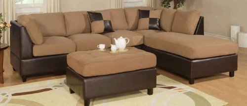 Sofa Sectional Set (Chaise Right) with Ottoman in Saddle - F7622