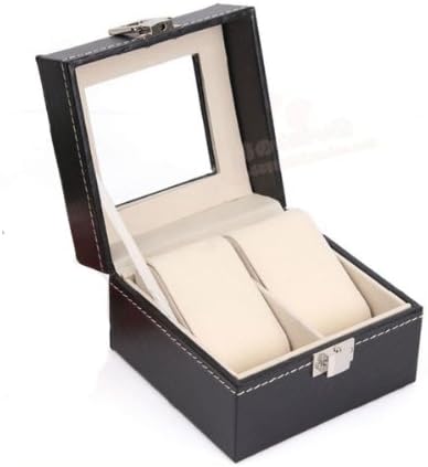 HQdeal Faux Leather Jewellery Box Storage Case Black Watch Case Box 2 Grids