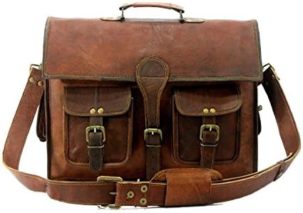 SKH47 Men's RealGoat Leather Vintage Brown Messenger Bag Shoulder Laptop Bag Briefcase