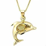 Vermeil (24k Gold over Sterling Silver) Genuine Citrine Dolphin Pendant