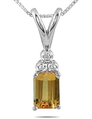 7x5mm Citrine and Diamond Pendant in .925 Sterling Silver