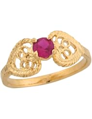14k Yellow Gold Synthetic Ruby Filigree Angel Wings Baby Girl Ring