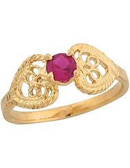 10k Yellow Gold Synthetic Ruby Filigree Angel Wings Baby Girl Ring