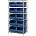 Quantum Storage Systems WR6-974BL 6-Tier Complete Wire Shelving System with 10 QUS974 Blue Hulk Bins, Chrome Finish, 30" Width x 36" Length x 74" Height