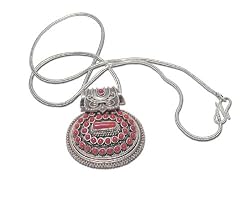 Pendant with Chain Silver Coral Gemstones Jewelry 1.75 inches (gpndt014)