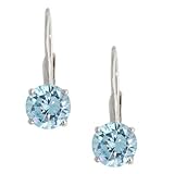 Sterling Silver Round Aquamarine CZ Leverback Earring