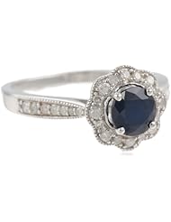 Sterling Silver Sapphire and Diamond Flower Ring, Size 7
