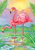 Tropical Pink Flamingos Mingos Garden Flag Banner