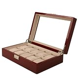 Watch Box Storage Chest For 10 Watches Extra Clearance Cherry Lacquer Finish Inlaid Top