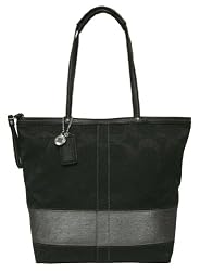 Coach Signature Stripe Large Bag Tote 12978 Black Gunmetal