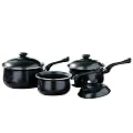 Premier Housewares 3-Piece Cookware Set 16 cm/18 cm/20 cm, Black