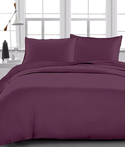 400-Thread-Count Egyptian Cotton Sateen One Fitted Sheet &amp; Two Pillow case {+18 inch} Pocket Depth (Queen-XL,Wine Solid)