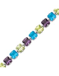 Sterling Silver 7 Inch Multicolor Glass & CZ Bracelet - 7 Inch