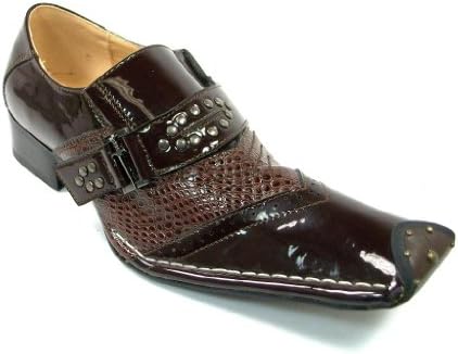 Mens Brown Designer Faux Snake Skin Patent Leather Dress Casual Shoes Belt Design