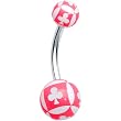 White Pink Clubs Playing Card Belly Ring