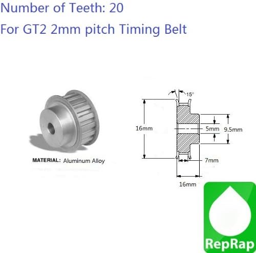 RepRap GT2 20T 5mm Bore Aluminum Timing Belt Pulley for 3D Printer Prusa CNC (m)