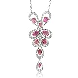 14k White Gold Pink Tourmaline Gem Diamond Pendant Necklace, TW: 10.60 carat