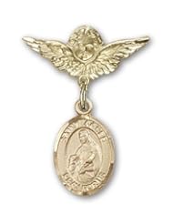 14K Gold Baby Badge with St. Agnes of Rome Charm and Angel with Wings Badge Pin