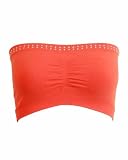 2 Rows Stone Set Seamless Bandeau Strapless Tube Top Bra Orange
