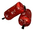 Red Asian Inspired Bolster Pillow with 4 Season Flower Design, Set of 2