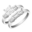 2.05 Carats Diamond Engagement Ring 14k White Gold Bridal Set Princess Cut SALE